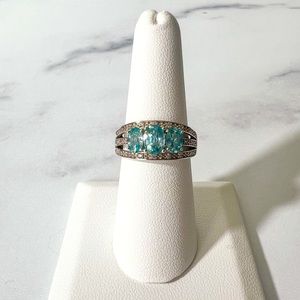 2.03 ctw Blue Zircon w/White Zircon Rhodium over Sterling Silver ring - size 8